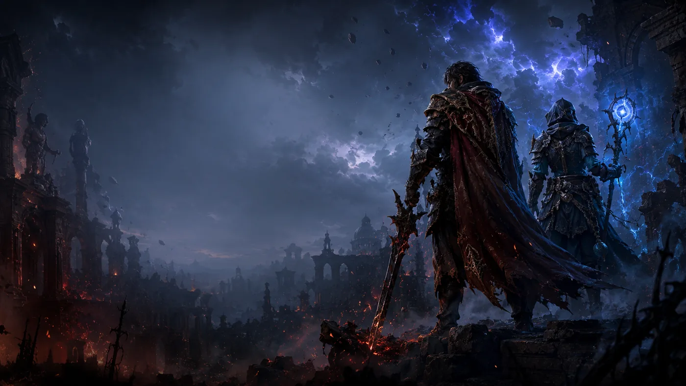 A storm-darkened ruined city representing the 0.5.4 update